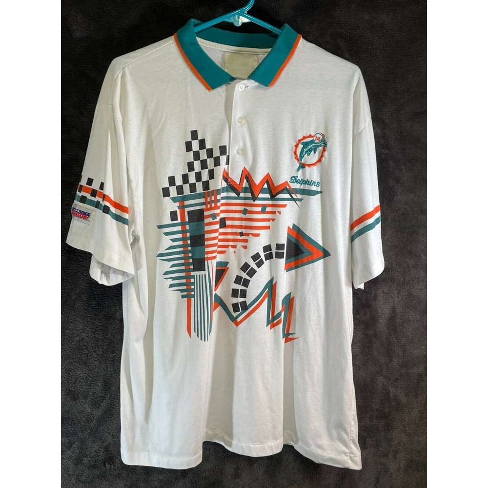 ORIGINAL VINTAGE NFL Gameday Miami Dolphins Short Sleeve  Polo Shirt White LG